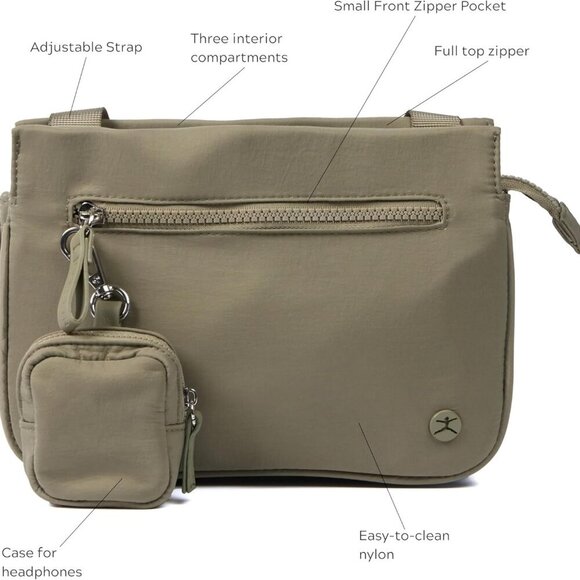 Triple Compartment Green Crossbody Bag with Zip Closure - Fashion Meets Function - Picture 5 of 5